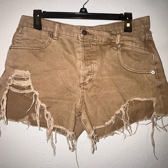 We The Free Tan Jean Shorts Distressed High-Waisted - Picture 2 of 4